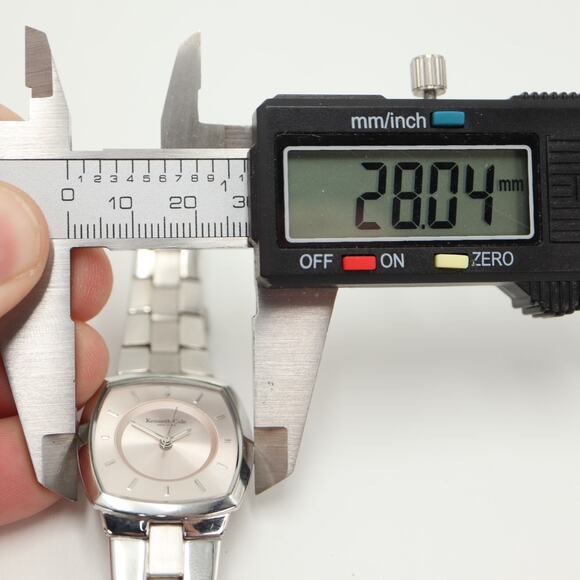 Kenneth Cole Slim Womens Silver Tone 28mm Watch 6" Stainless Steel w New Battery - Picture 2 of 12